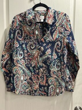 Chico's Navy Paisley Button-Down Shirt - Navy Multi